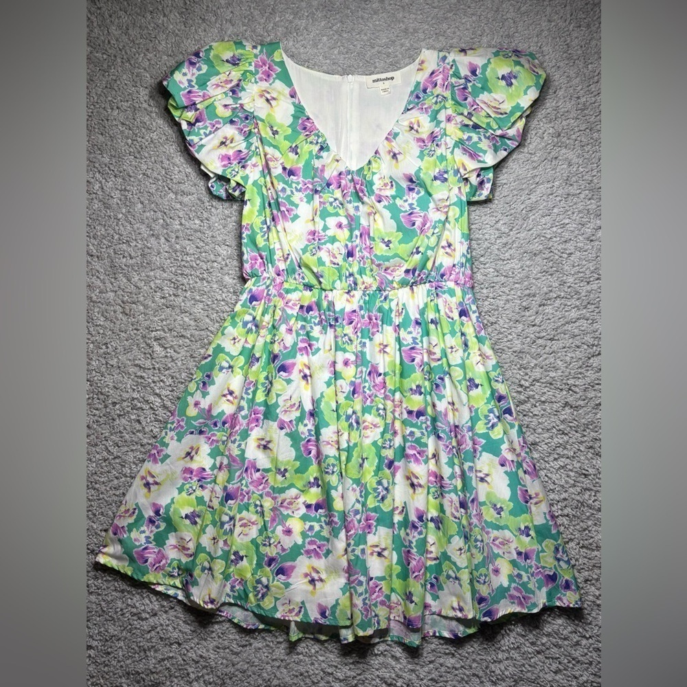 Mittoshop Dress Womens Small Mini Floral Cap Sleeve Ruffles Lined Vneck Flowy